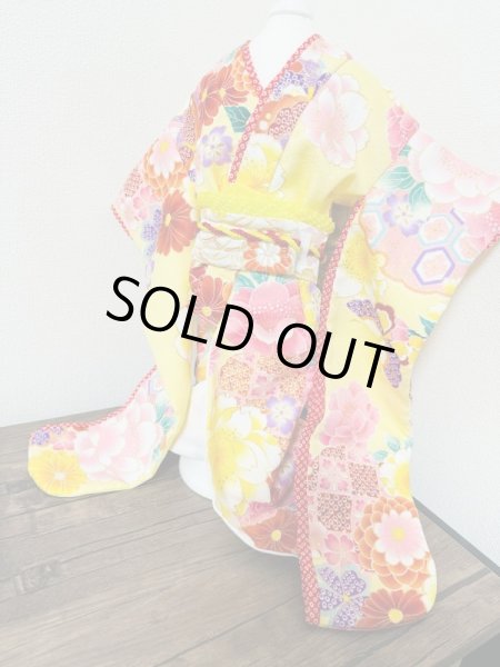 画像2: 犬服/猫服　晴れ着　京・金彩友禅　雪輪牡丹蝶文　振袖スタイル　お引きづり/通常着丈選択可能 (2)