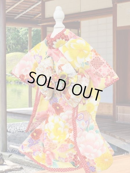 画像1: 犬服/猫服　晴れ着　京・金彩友禅　雪輪牡丹蝶文　振袖スタイル　お引きづり/通常着丈選択可能 (1)