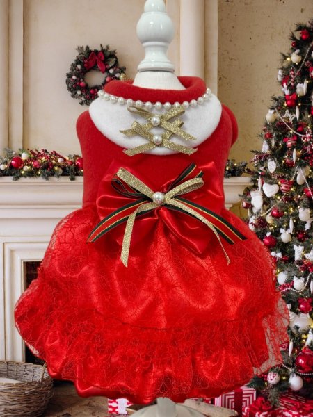 画像2: クリスマスワンピース　赤〜いチュールレース2 (2)