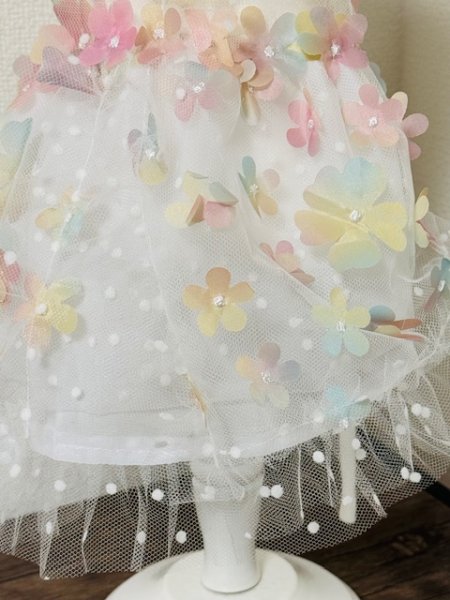 画像2: 立体お花チュールレースワンピース　水色/黄色/ピンク (2)
