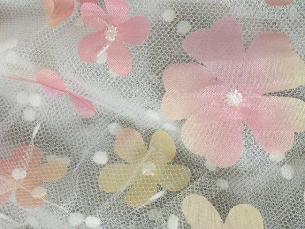 画像3: 立体お花チュールレースワンピース　ピンク/黄色 (3)