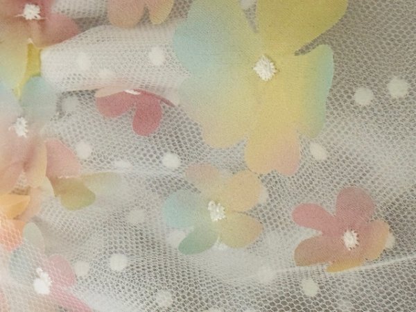 画像3: 立体お花チュールレースワンピース　水色/黄色/ピンク (3)