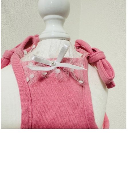 画像4: 立体お花チュールレースワンピース　ピンク/黄色 (4)