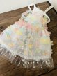 画像1: 立体お花チュールレースワンピース　水色/黄色/ピンク (1)